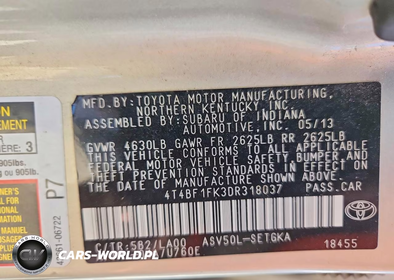 2013 Toyota Camry VIN:4T4BF1FK3DR318037 - 12