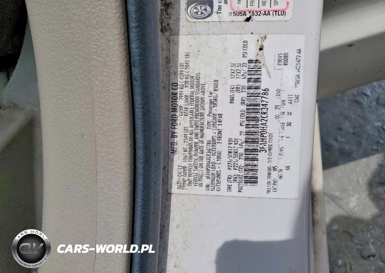 2012 Ford Fusion Se VIN:3FAHP0HA2CR347786 - 13