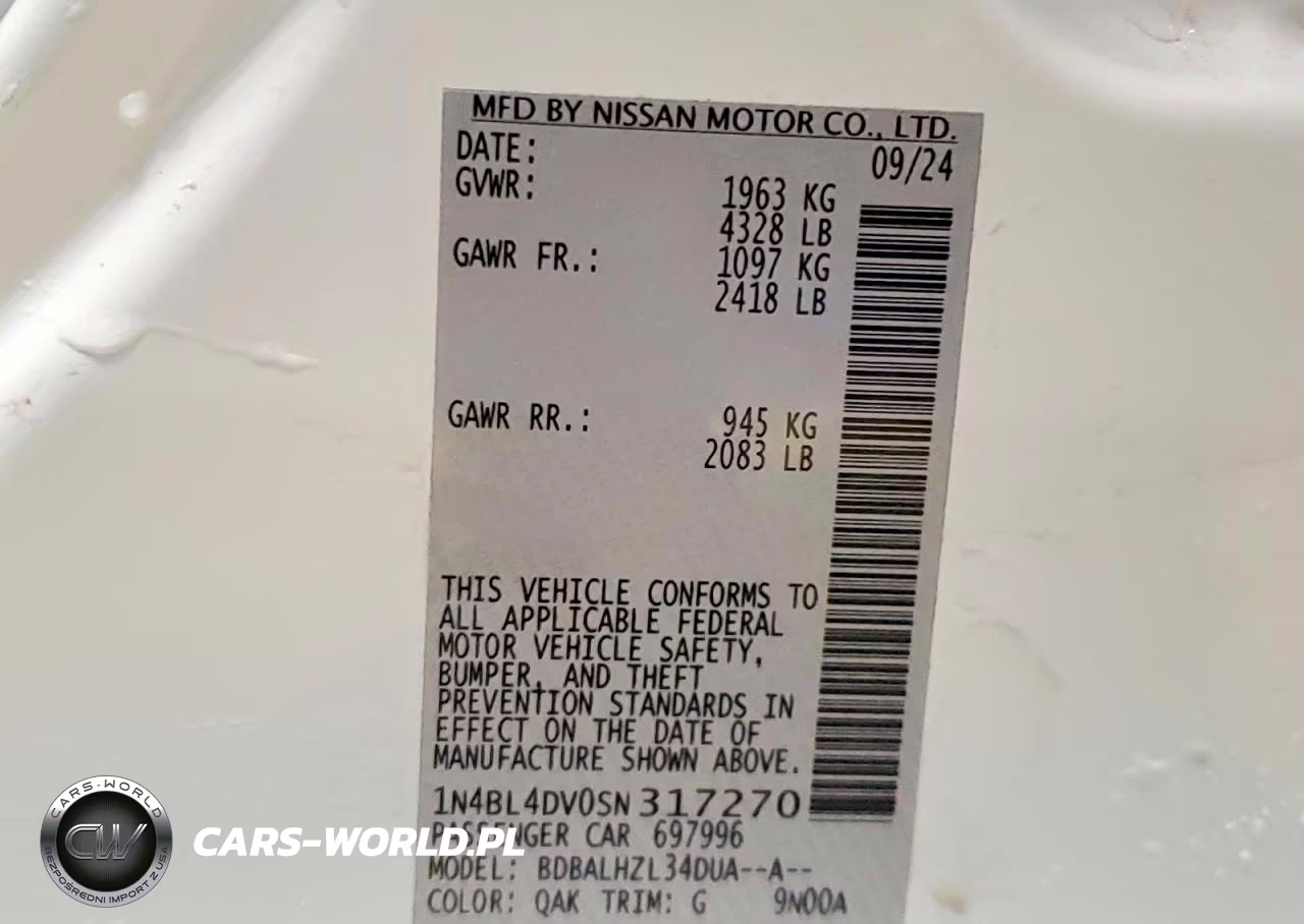 2025 Nissan Altima Sv VIN:1N4BL4DV0SN317270 - 13