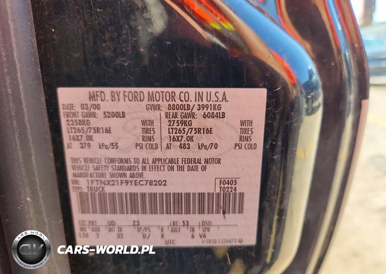 2000 Ford F250 Super Duty VIN:1FTNX21F9YEC78202 - 12