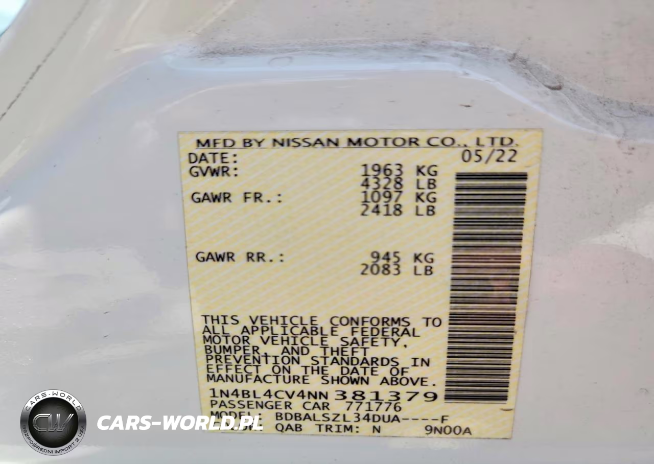 2022 Nissan Altima Sr VIN:1N4BL4CV4NN381379 - 12