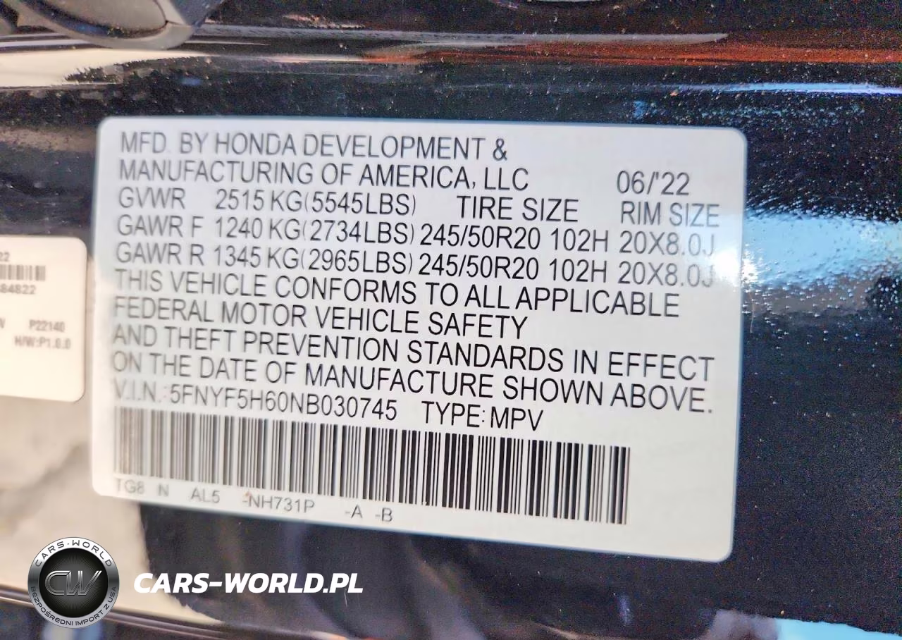 2022 Honda Pilot Touring VIN:5FNYF5H60NB030745 - 13