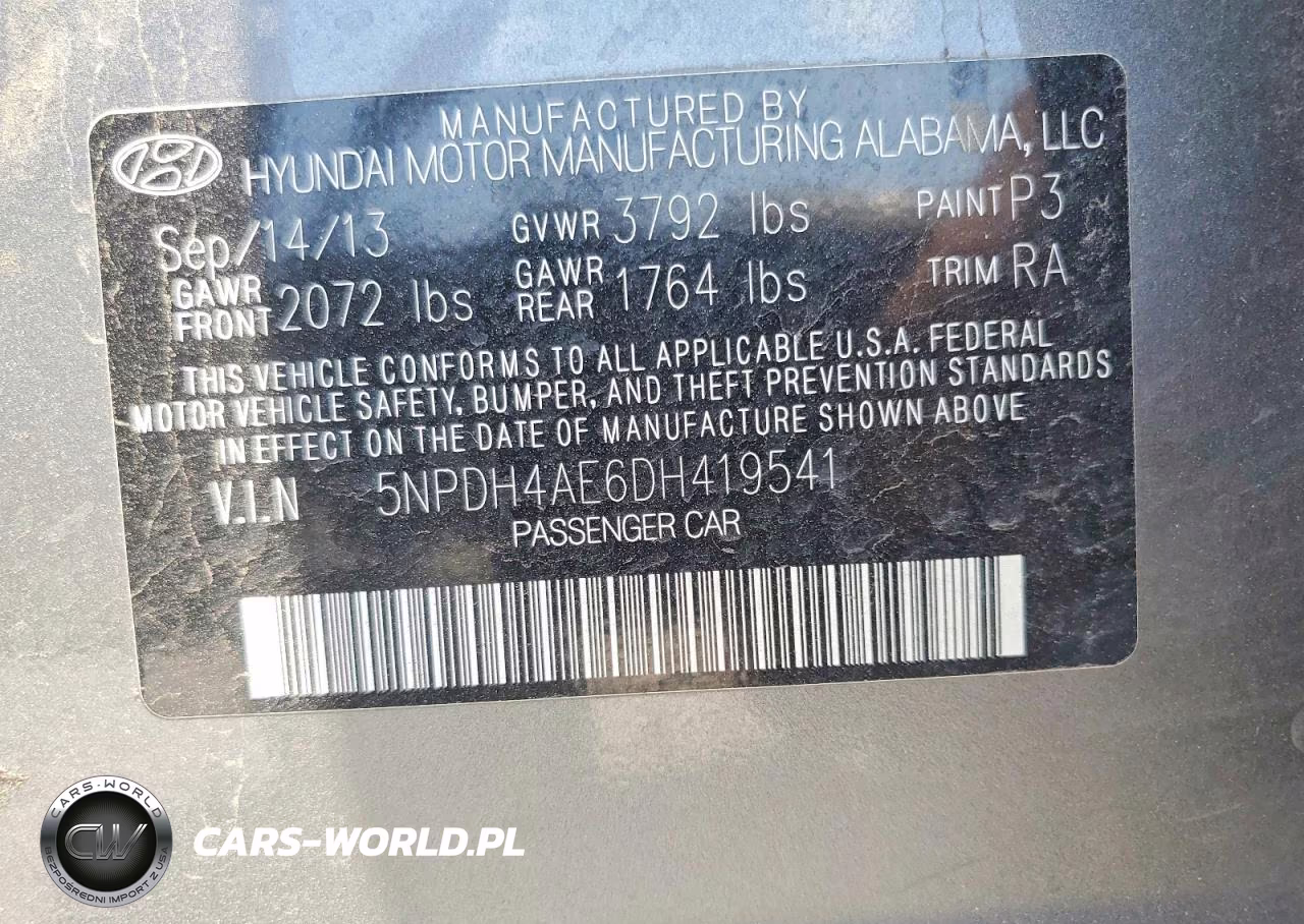 2013 Hyundai Elantra Gls VIN:5NPDH4AE6DH419541 - 12