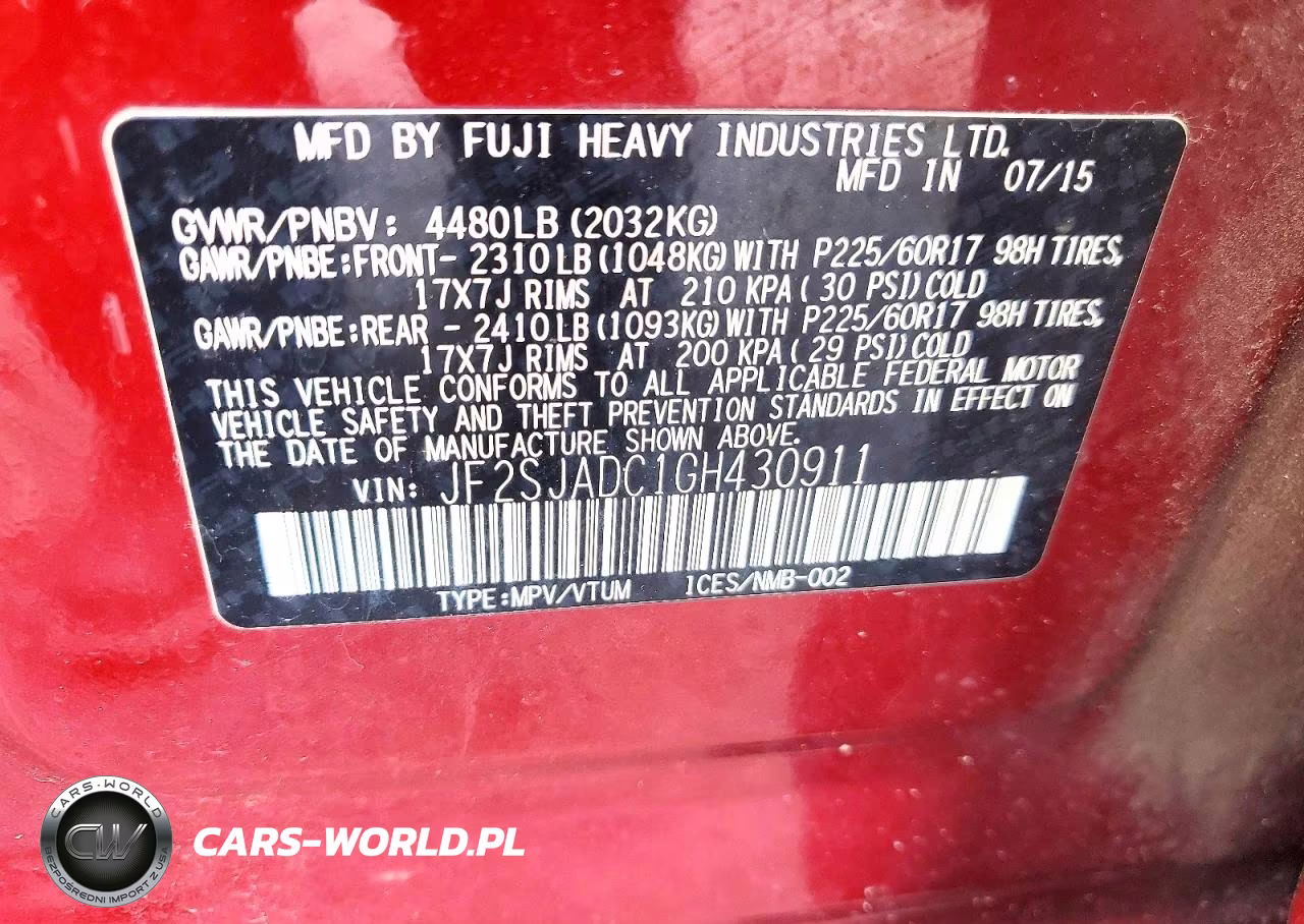 2016 Subaru Forester 2.5I Premium VIN:JF2SJADC1GH430911 - 12