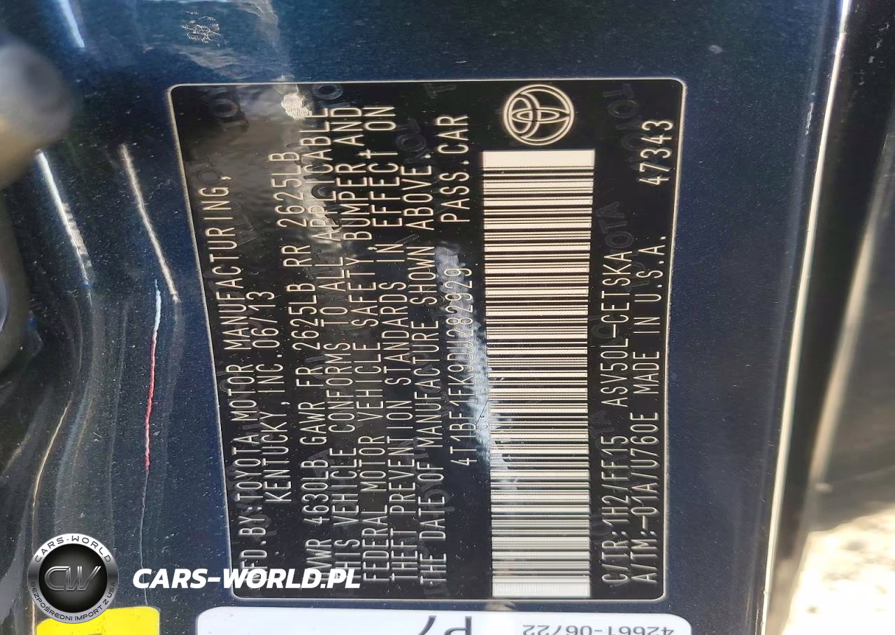 2013 Toyota Camry Se VIN:4T1BF1FK9DU282929 - 13