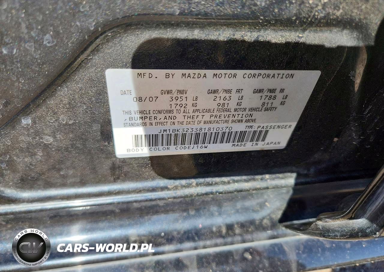 2008 Mazda 3 S VIN:JM1BK323381810370 - 12