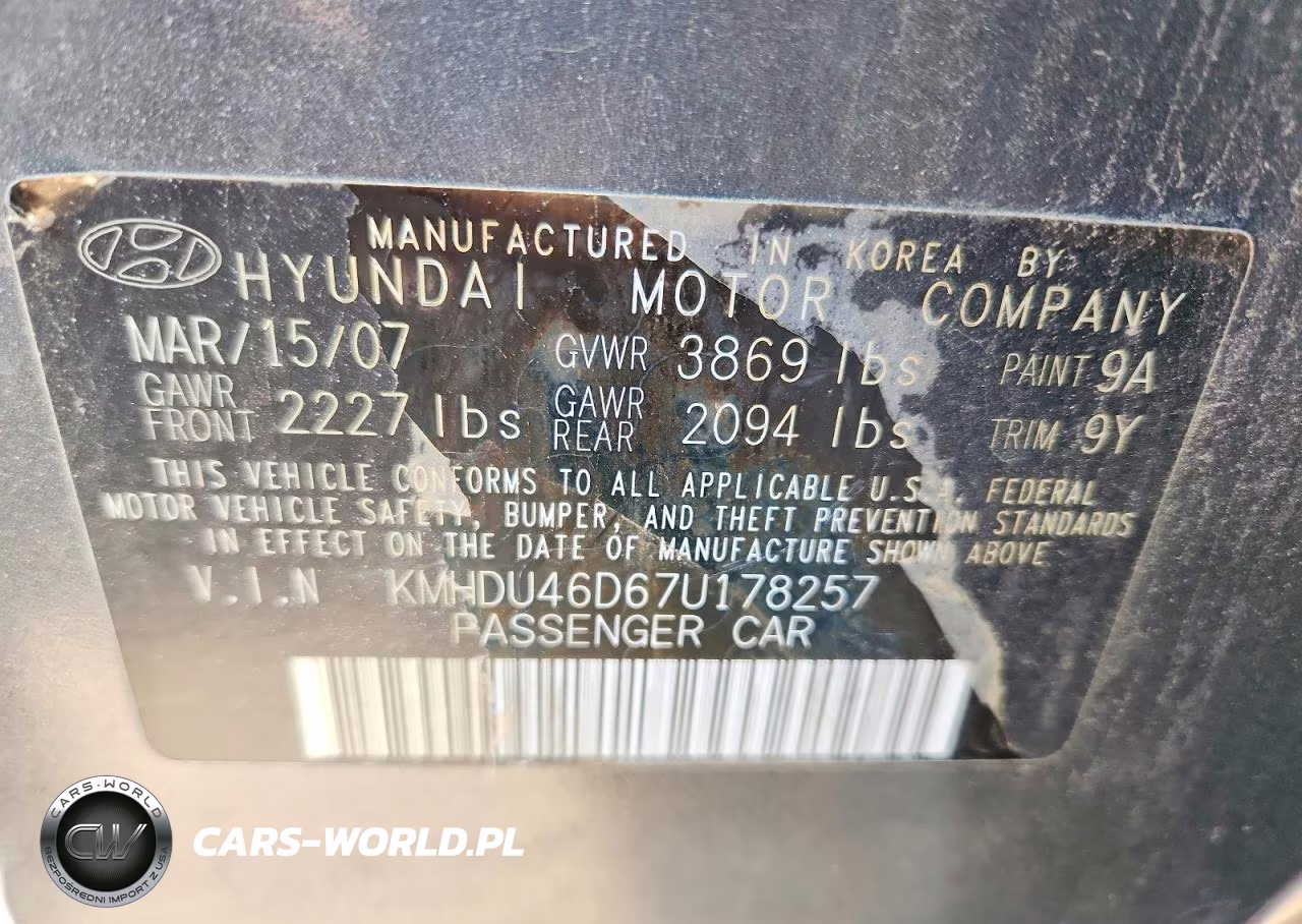 2007 Hyundai Elantra Gls VIN:KMHDU46D67U178257 - 12