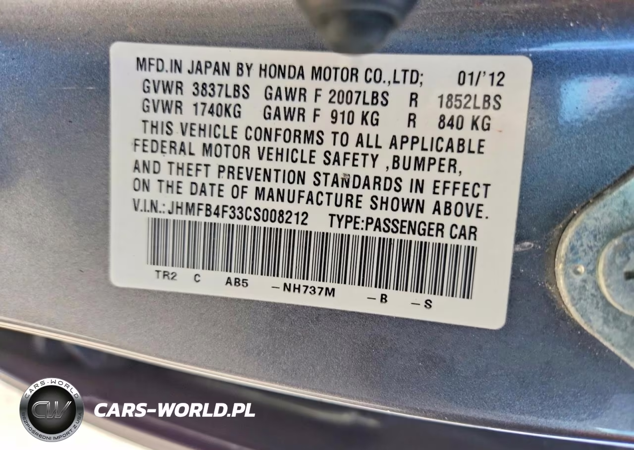 2012 Honda Civic Hybrid L VIN:JHMFB4F33CS008212 - 12