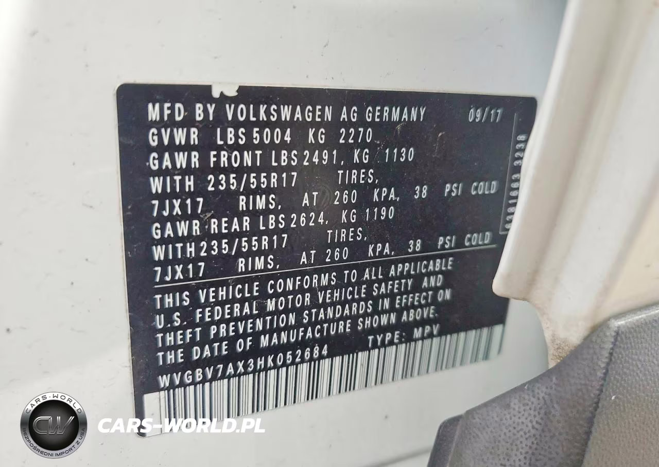 2017 Volkswagen Tiguan S VIN:WVGBV7AX3HK052684 - 13