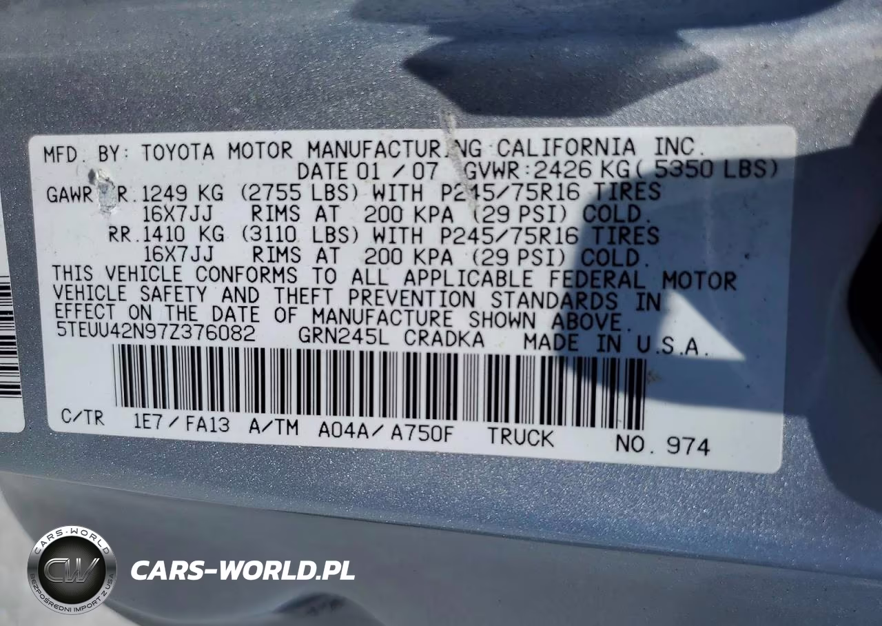 2007 Toyota Tacoma Access Cab VIN:5TEUU42N97Z376082 - 12
