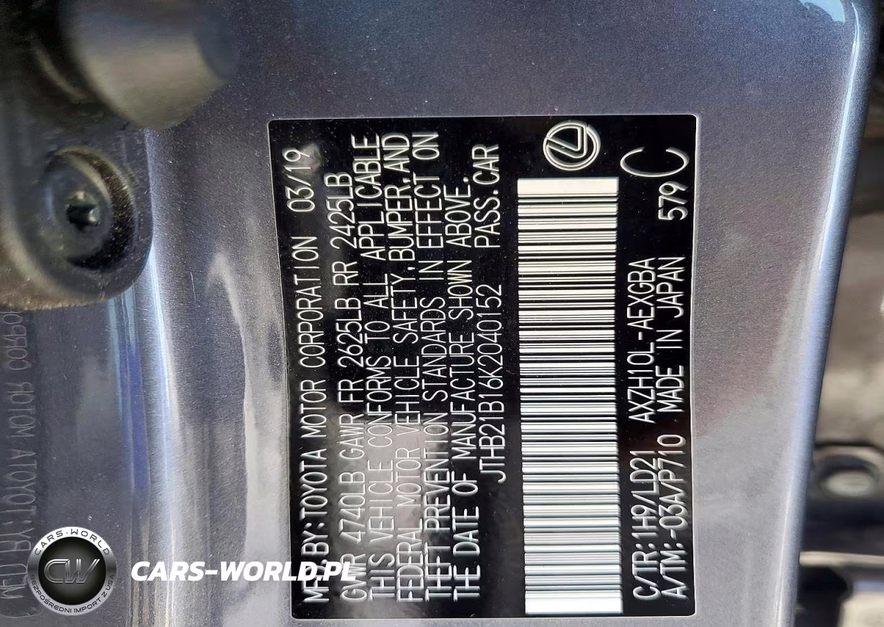 2019 Lexus Es 300H VIN:JTHB21B16K2040152 - 12