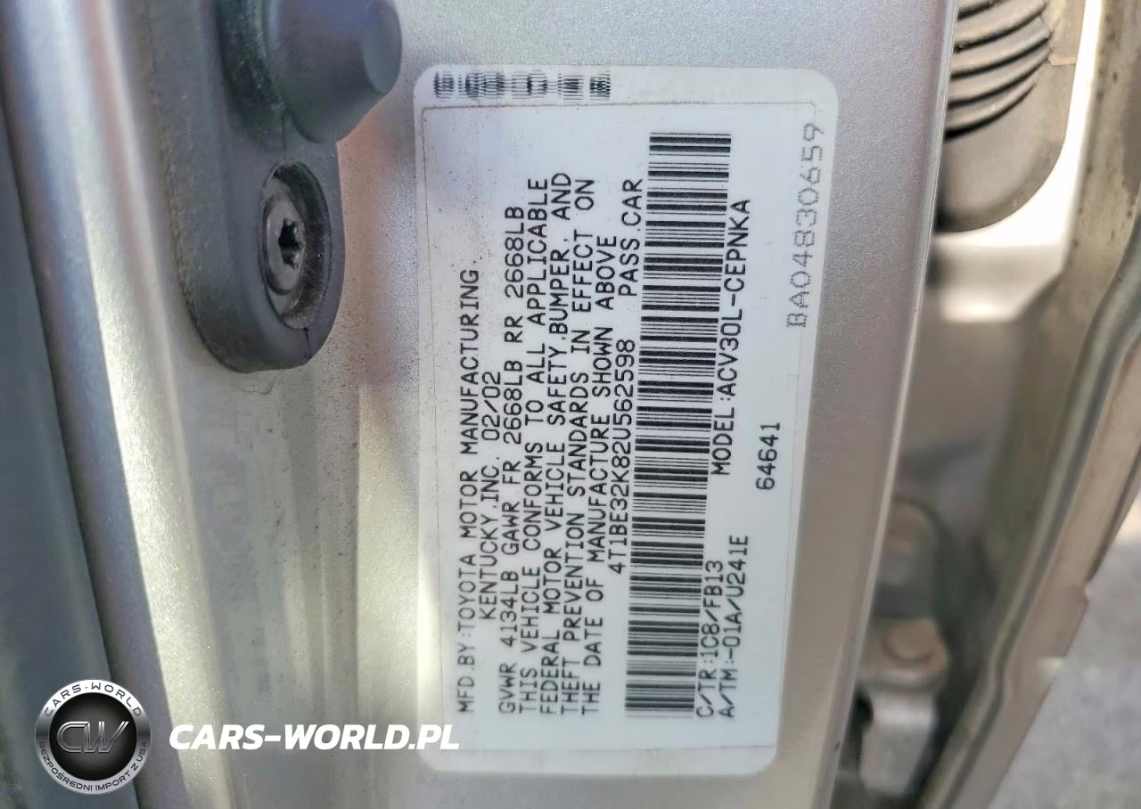 2002 Toyota Camry Le VIN:4T1BE32K82U562598 - 12