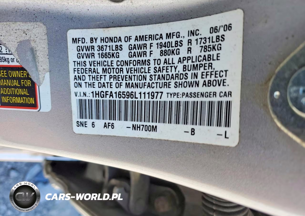 2006 Honda Civic Lx VIN:1HGFA16596L111977 - 13