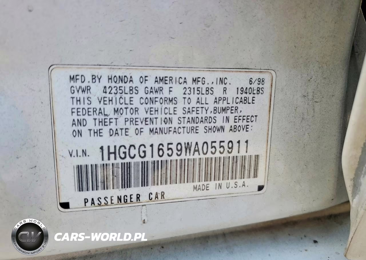 1998 Honda Accord Ex VIN:1HGCG1659WA055911 - 13