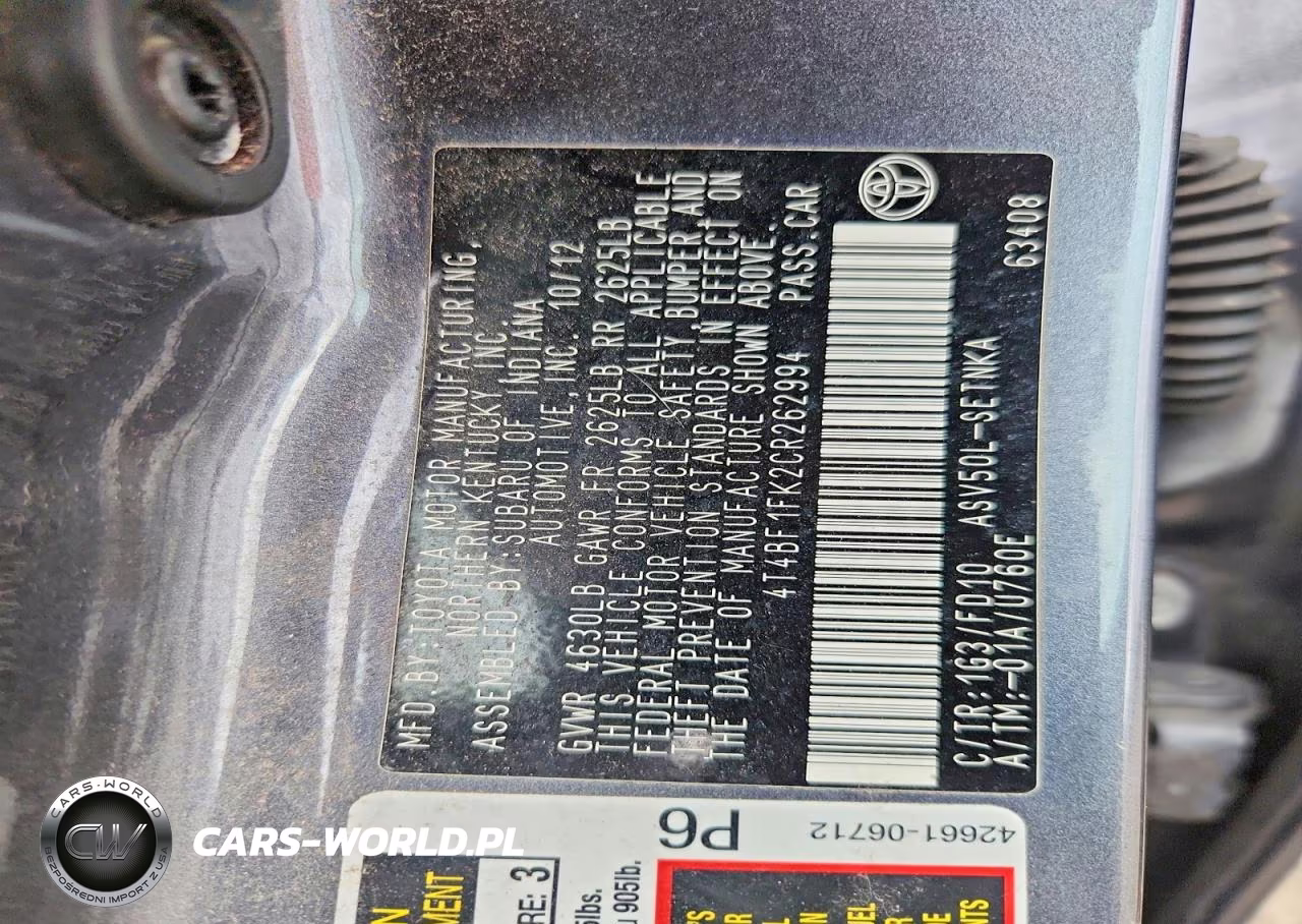 2012 Toyota Camry Le VIN:4T4BF1FK2CR262994 - 12