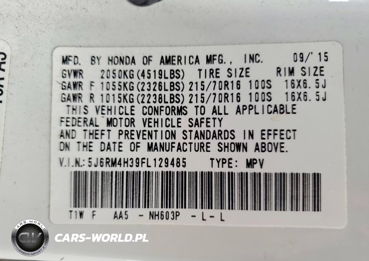 2015 Honda Cr-V Lx VIN:5J6RM4H39FL129485 - 13