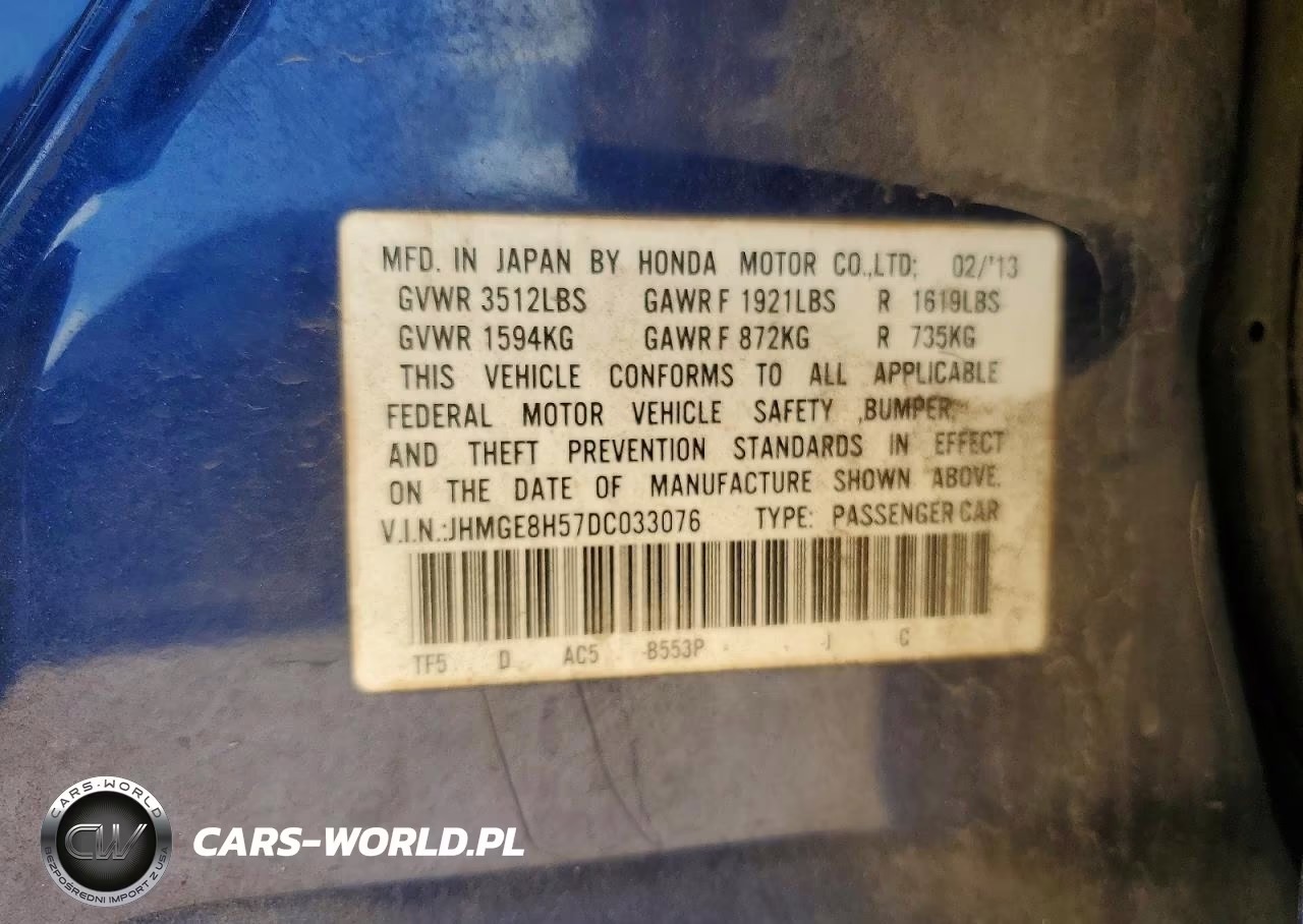 2013 Honda Fit Sport VIN:JHMGE8H57DC033076 - 12