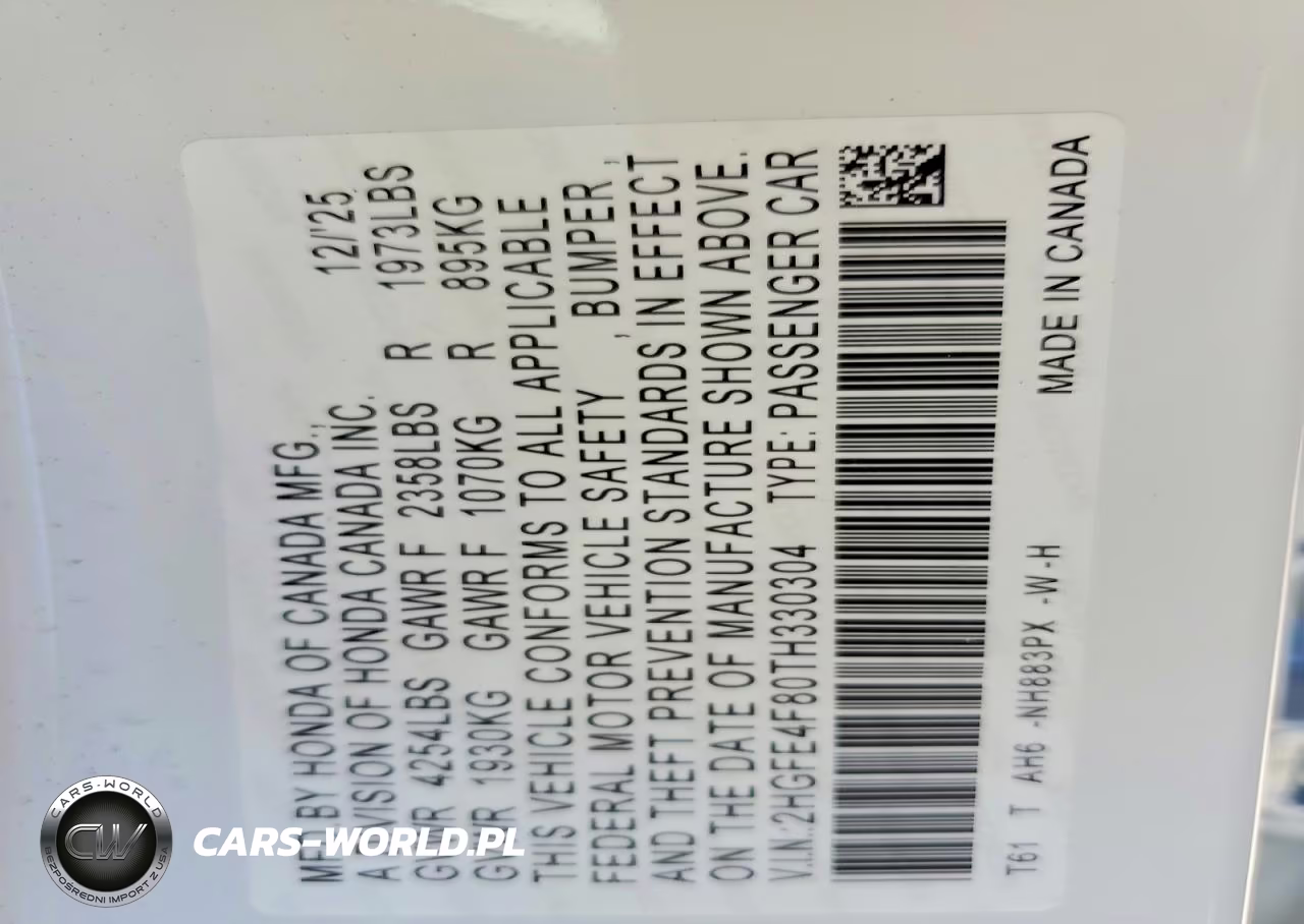 2026 Honda Civic Sport VIN:2HGFE4F80TH330304 - 12