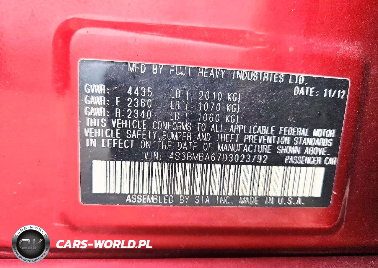 2013 Subaru Legacy 2.5I VIN:4S3BMBA67D3023792 - 12