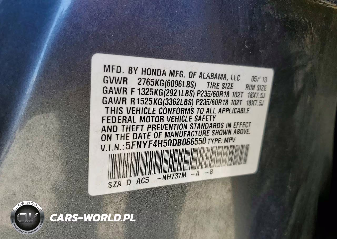 2013 Honda Pilot Exl VIN:5FNYF4H50DB066550 - 13