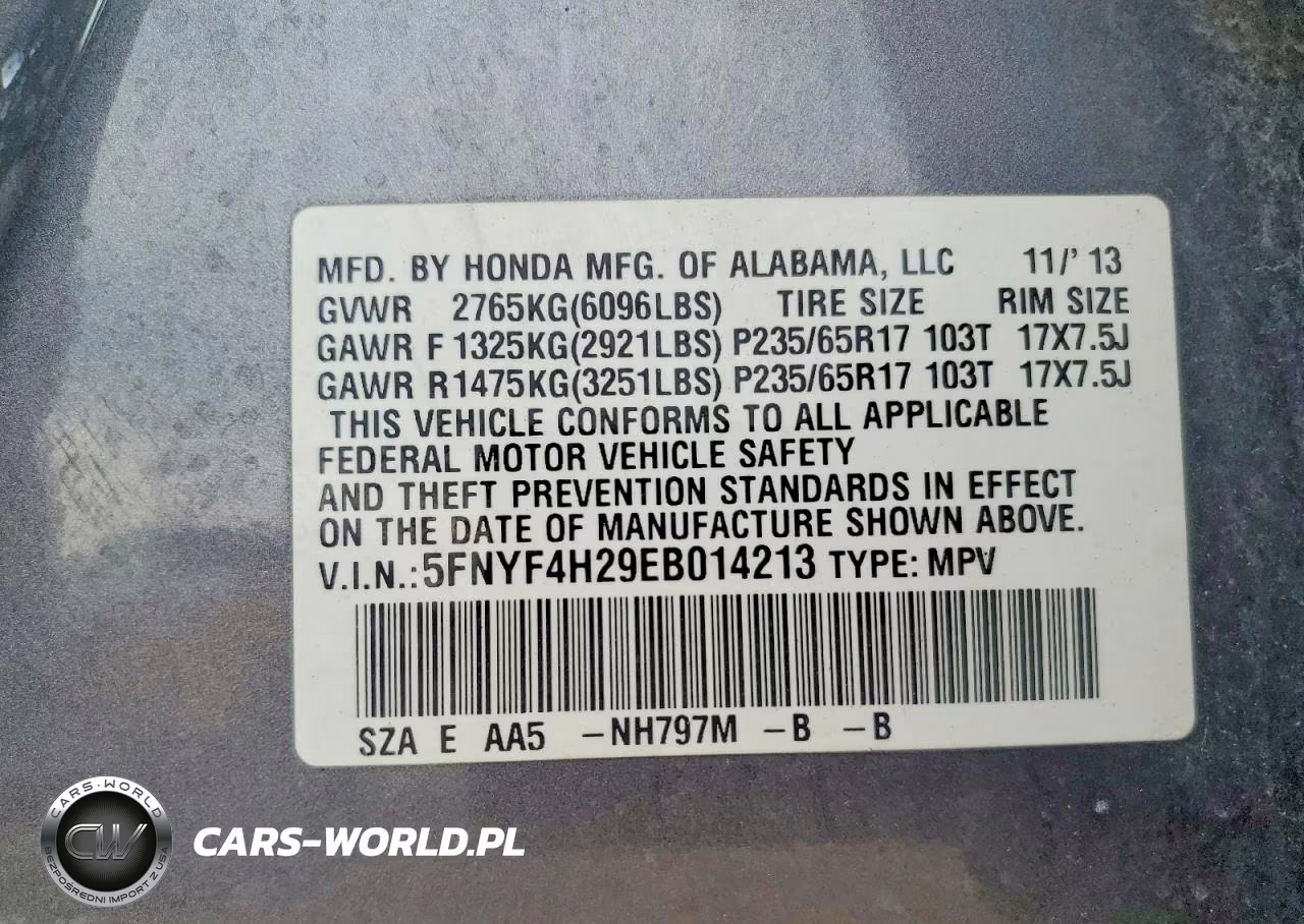 2014 Honda Pilot Lx VIN:5FNYF4H29EB014213 - 13