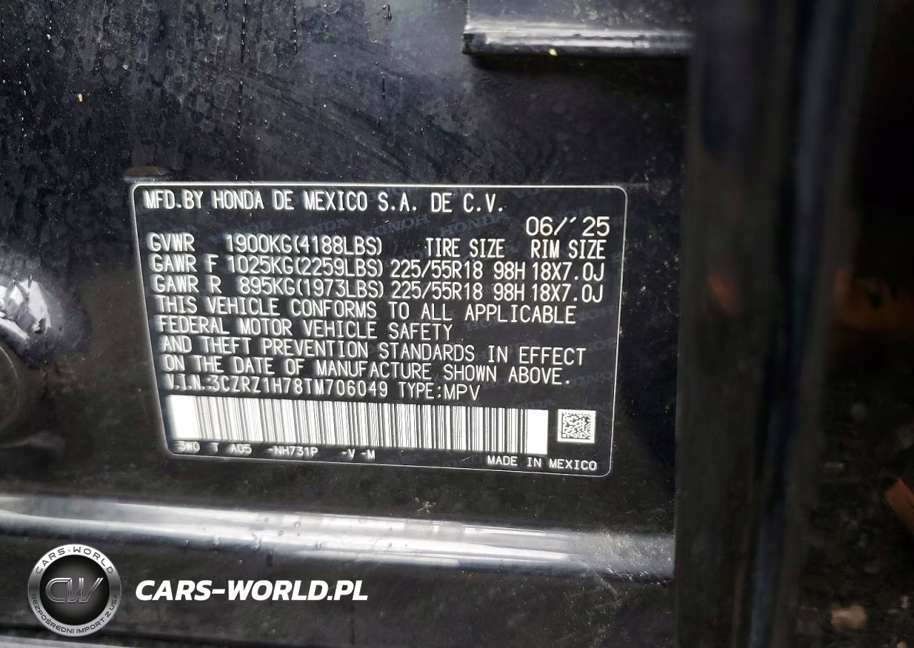 2026 Honda Hr-V Exl VIN:3CZRZ1H78TM706049 - 13