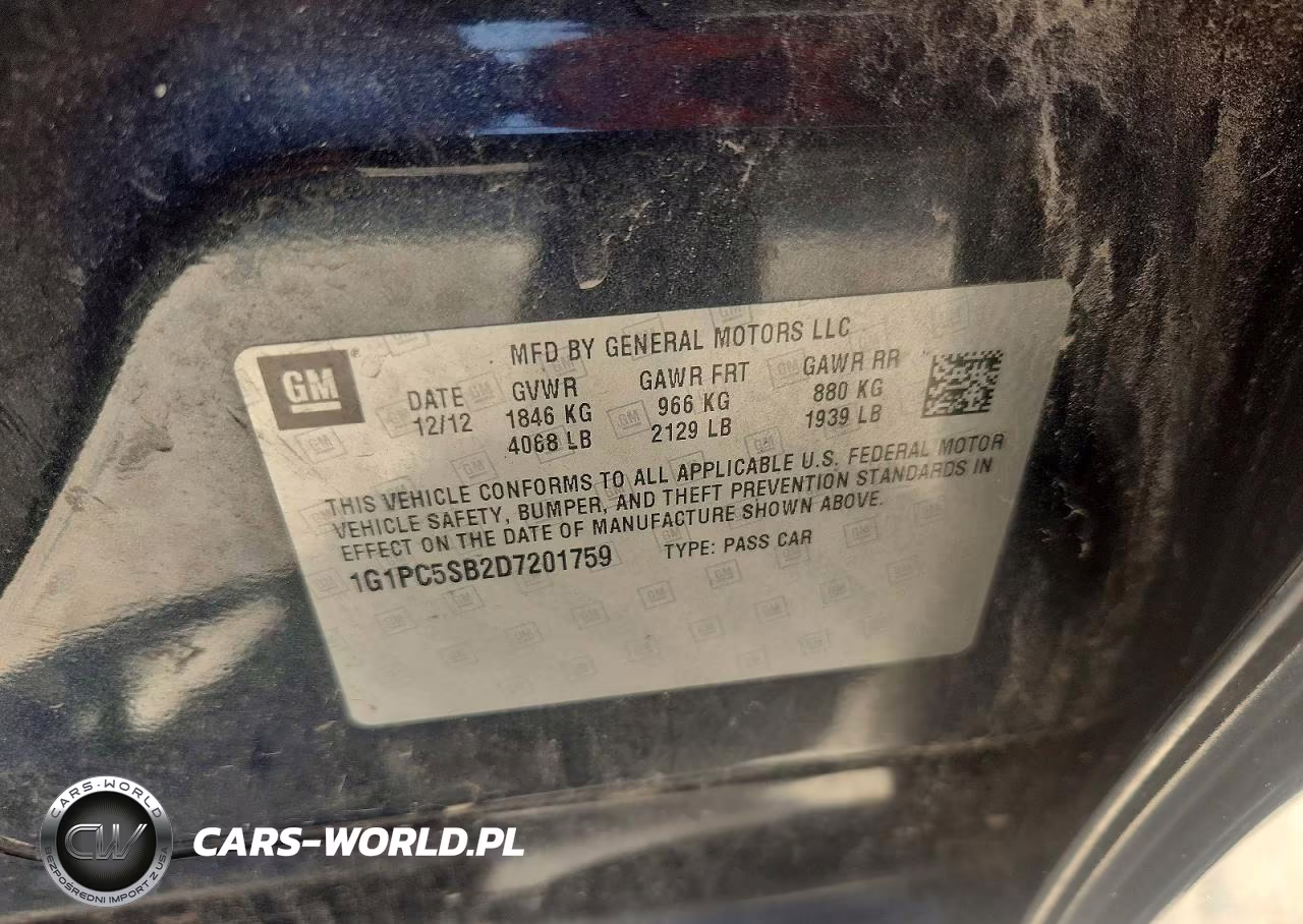 2013 Chevrolet Cruze Lt VIN:1G1PC5SB2D7201759 - 12