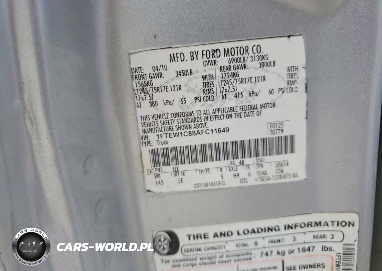 2010 Ford F150 Supercrew VIN:1FTEW1C88AFC11649 - 12