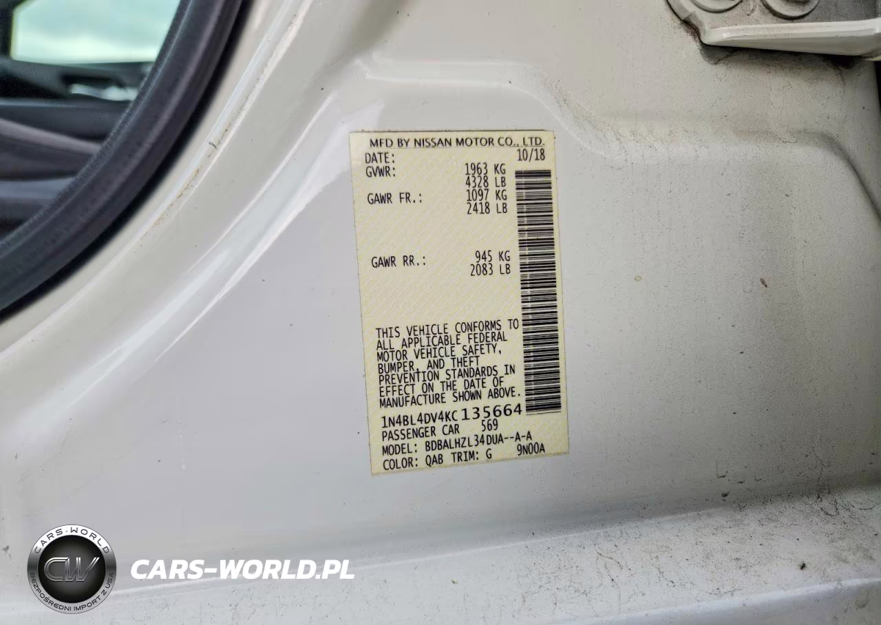 2019 Nissan Altima Sv VIN:1N4BL4DV4KC135664 - 12