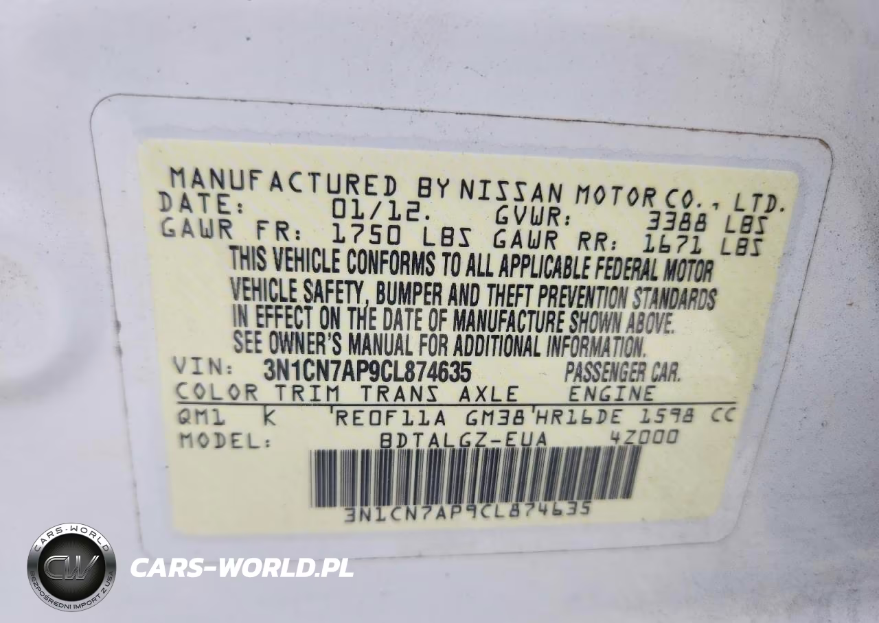 2012 Nissan Versa S-Sv-Sl VIN:3N1CN7AP9CL874635 - 12