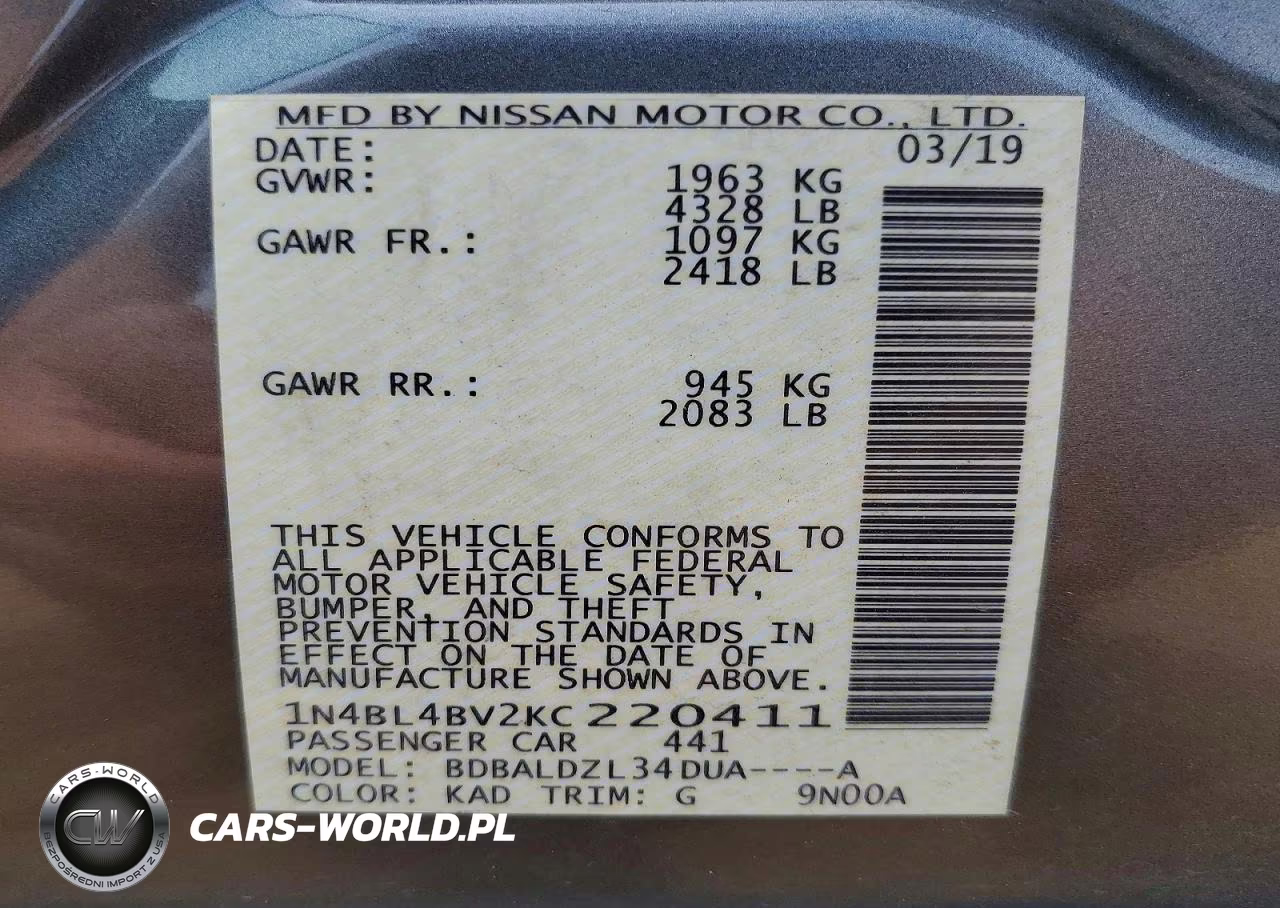 2019 Nissan Altima S VIN:1N4BL4BV2KC220411 - 12