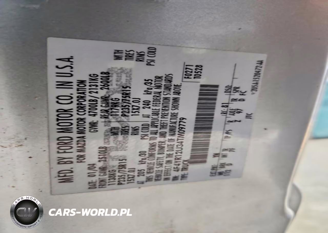 2004 Mazda B3000 VIN:4F4YR12U34TM09779 - 12