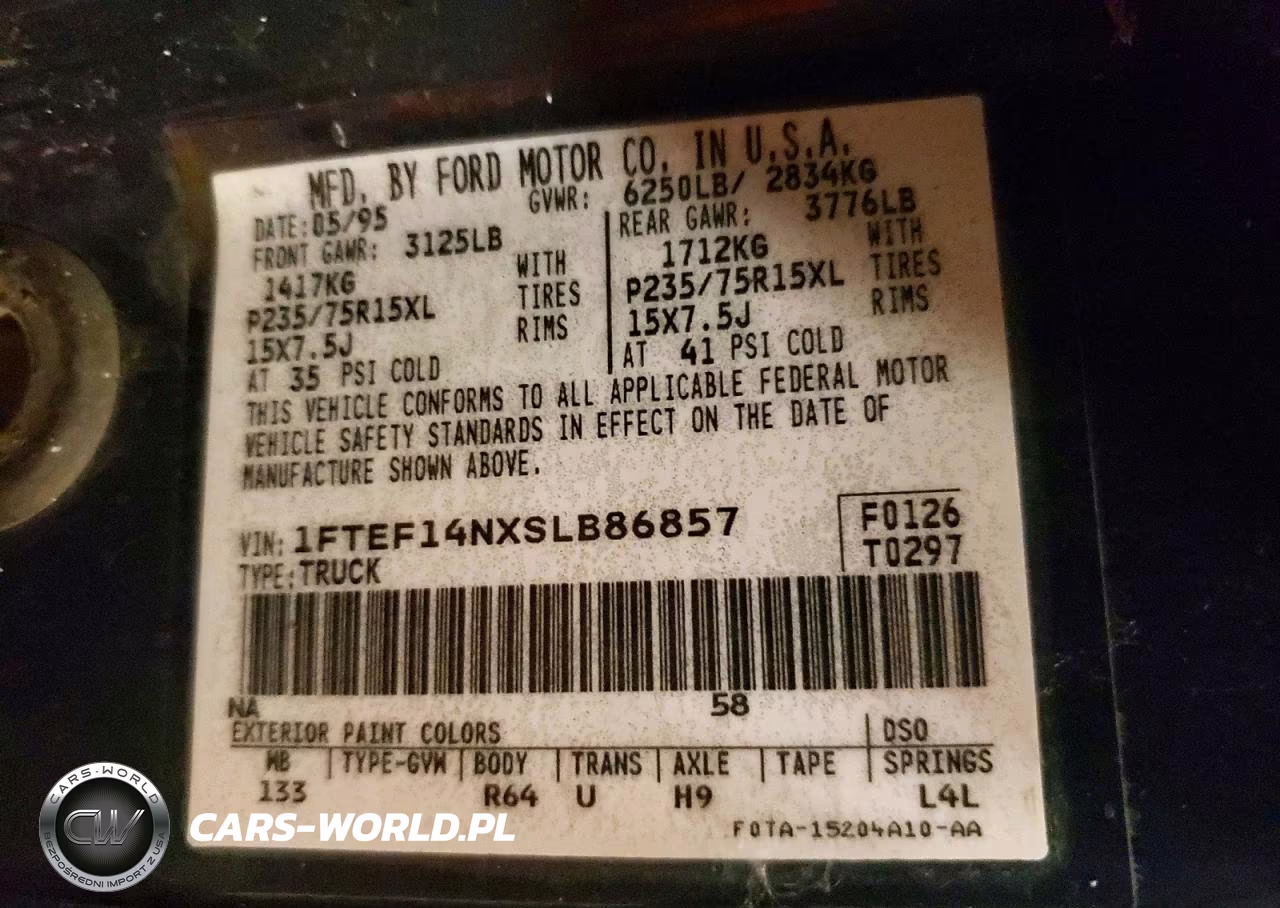 1995 Ford F150 VIN:1FTEF14NXSLB86857 - 12
