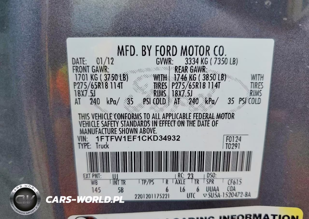 2012 Ford F150 Supercrew VIN:1FTFW1EF1CKD34932 - 12