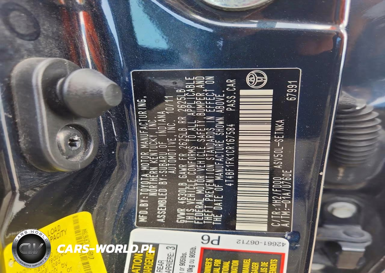 2012 Toyota Camry Le VIN:4T4BF1FK1CR167584 - 12