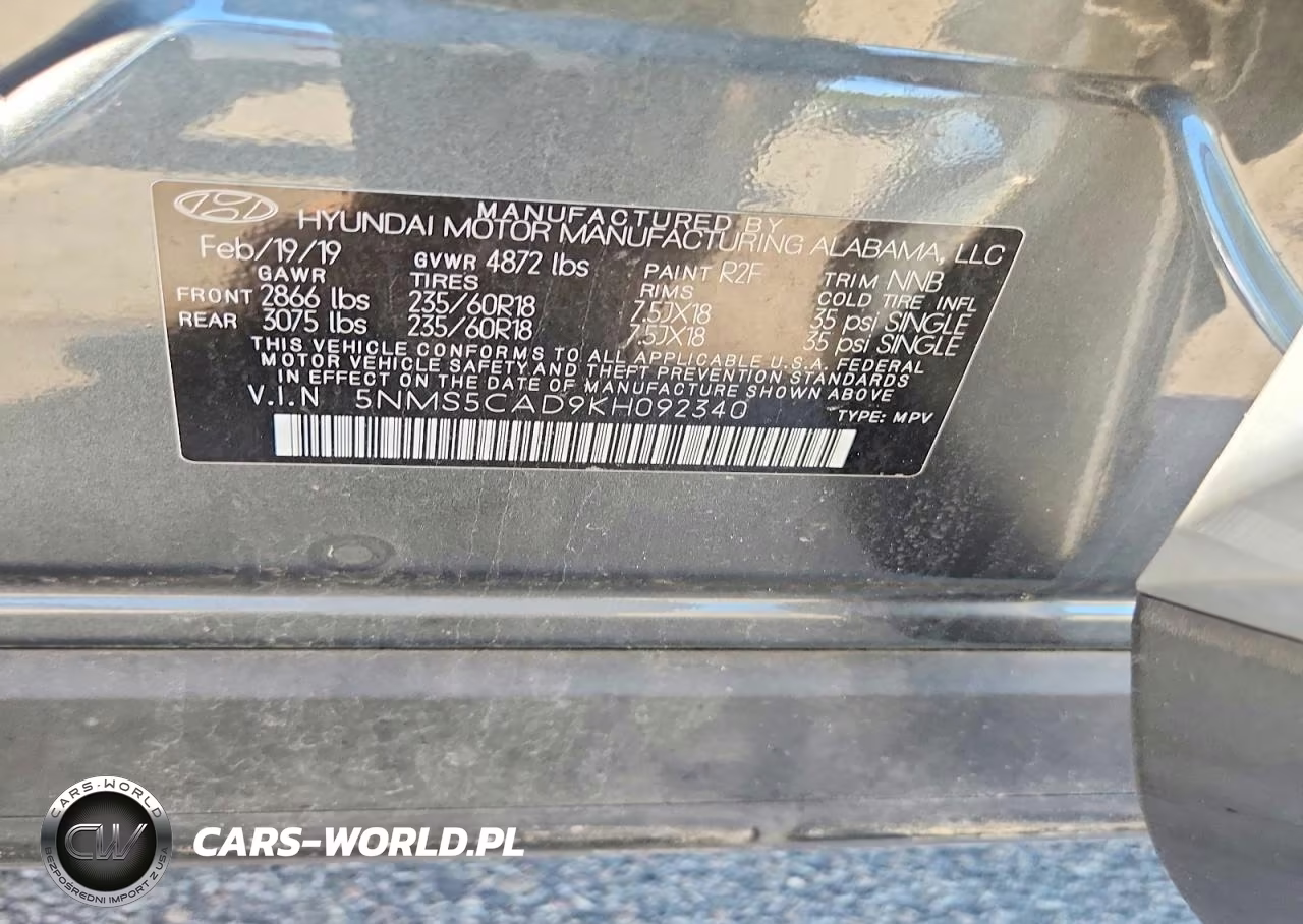 2019 Hyundai Santa Fe Ultimate 2.4L VIN:5NMS5CAD9KH092340 - 14