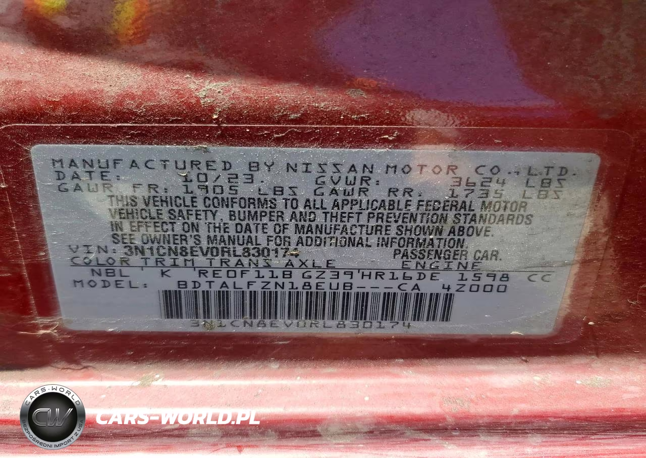2024 Nissan Versa Sv VIN:3N1CN8EV0RL830174 - 12