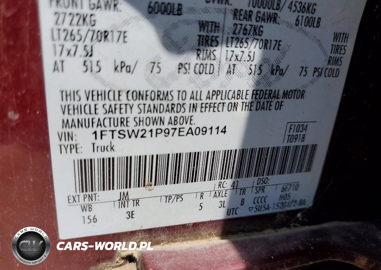 2007 Ford F250 Super Duty VIN:1FTSW21P97EA09114 - 12