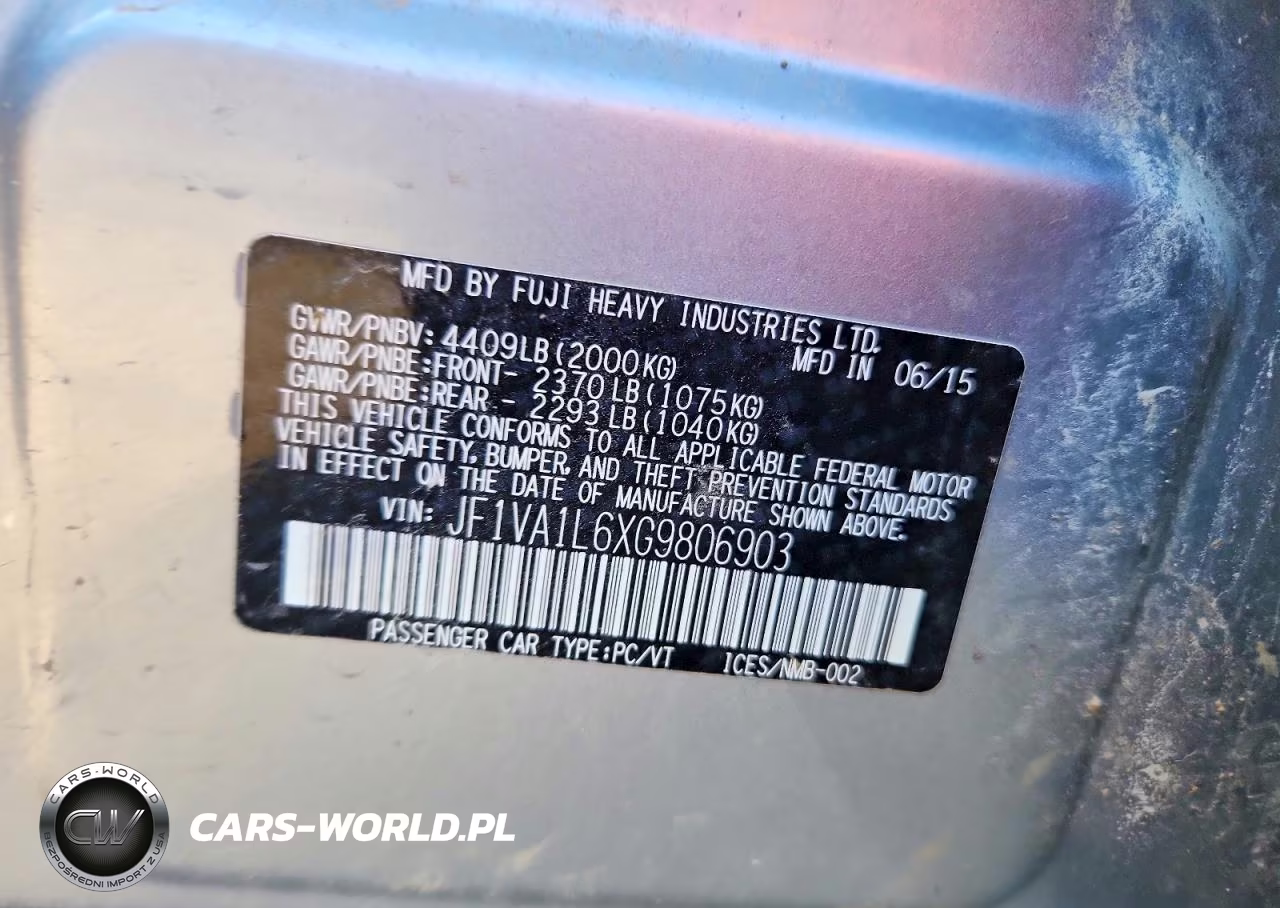 2016 Subaru Wrx Limited VIN:JF1VA1L6XG9806903 - 12