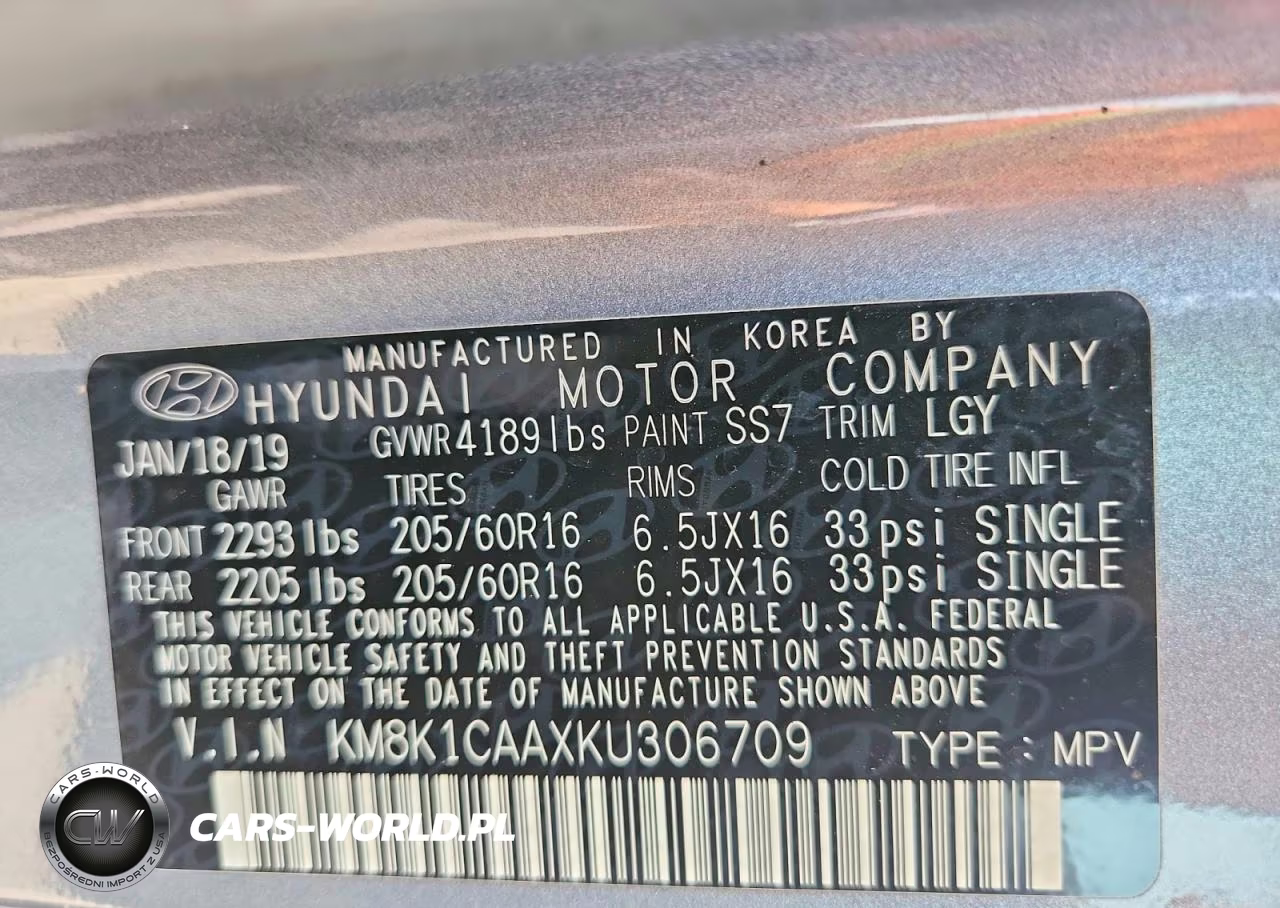 2019 Hyundai Kona Se VIN:KM8K1CAAXKU306709 - 12