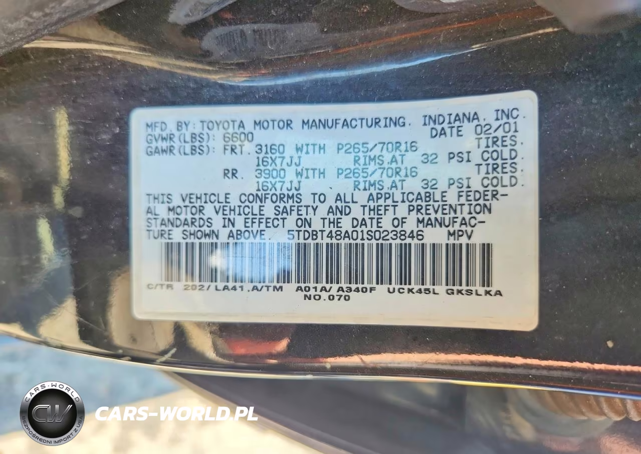 2001 Toyota Sequoia Limited VIN:5TDBT48A01S023846 - 13