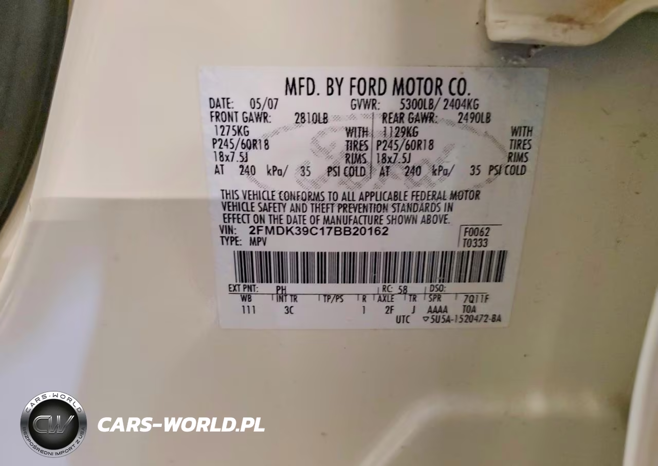 2007 Ford Edge Sel Plus VIN:2FMDK39C17BB20162 - 13