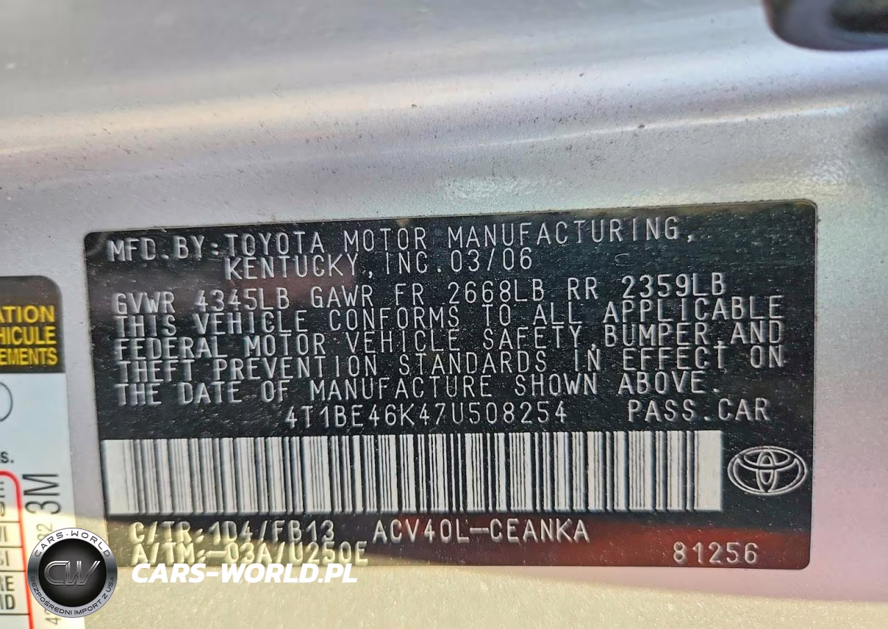 2007 Toyota Camry Le VIN:4T1BE46K47U508254 - 12