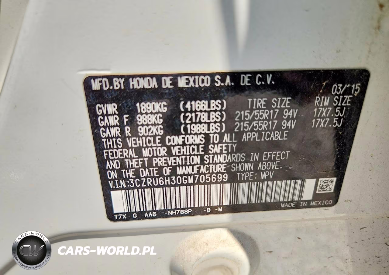 2016 Honda Hr-V Lx VIN:3CZRU6H30GM705699 - 12