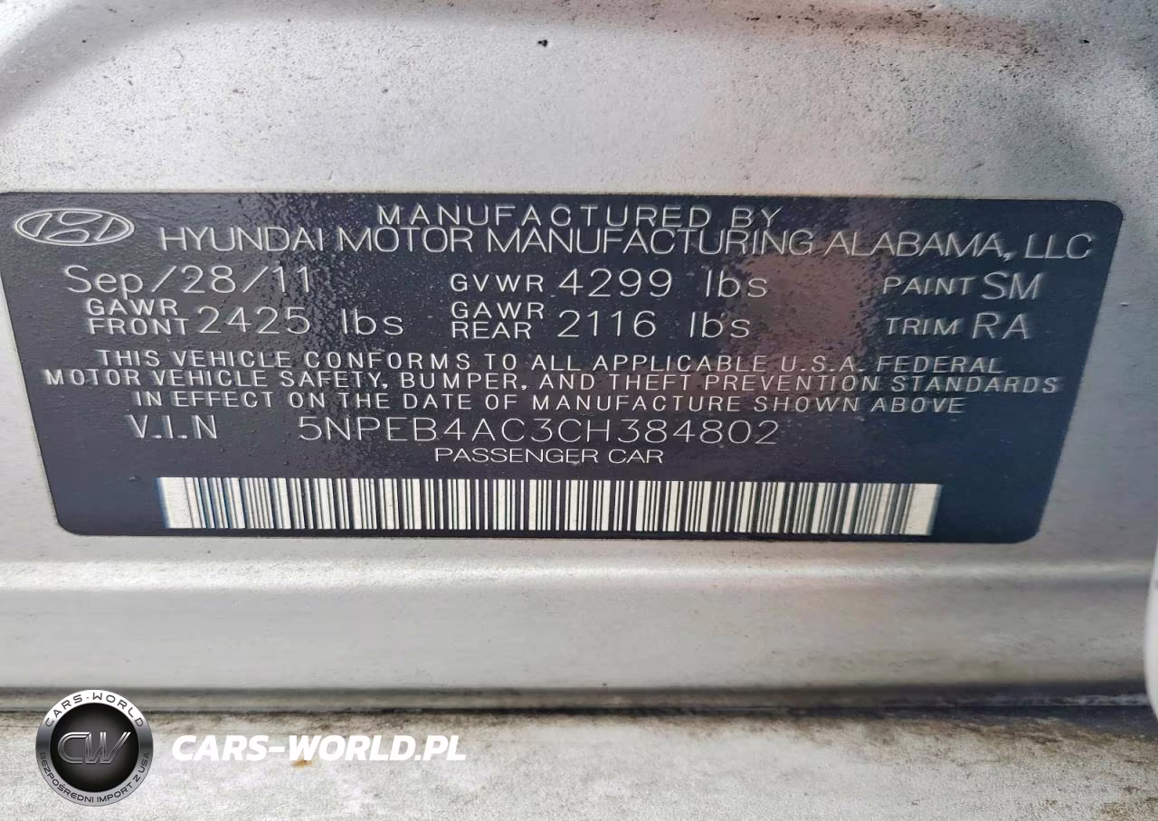 2012 Hyundai Sonata Gls VIN:5NPEB4AC3CH384802 - 12