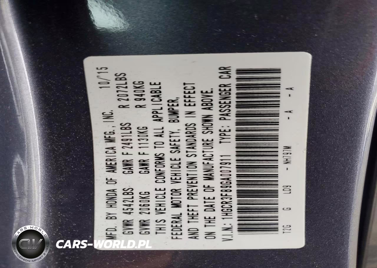 2016 Honda Accord Exl VIN:1HGCR3F89GA007911 - 12