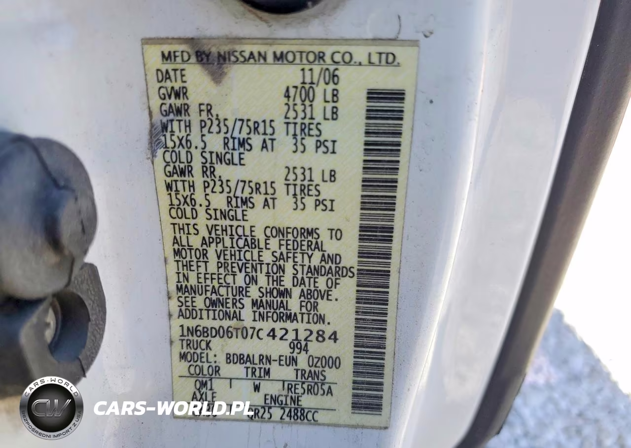 2007 Nissan Frontier King Cab Xe VIN:1N6BD06T07C421284 - 12