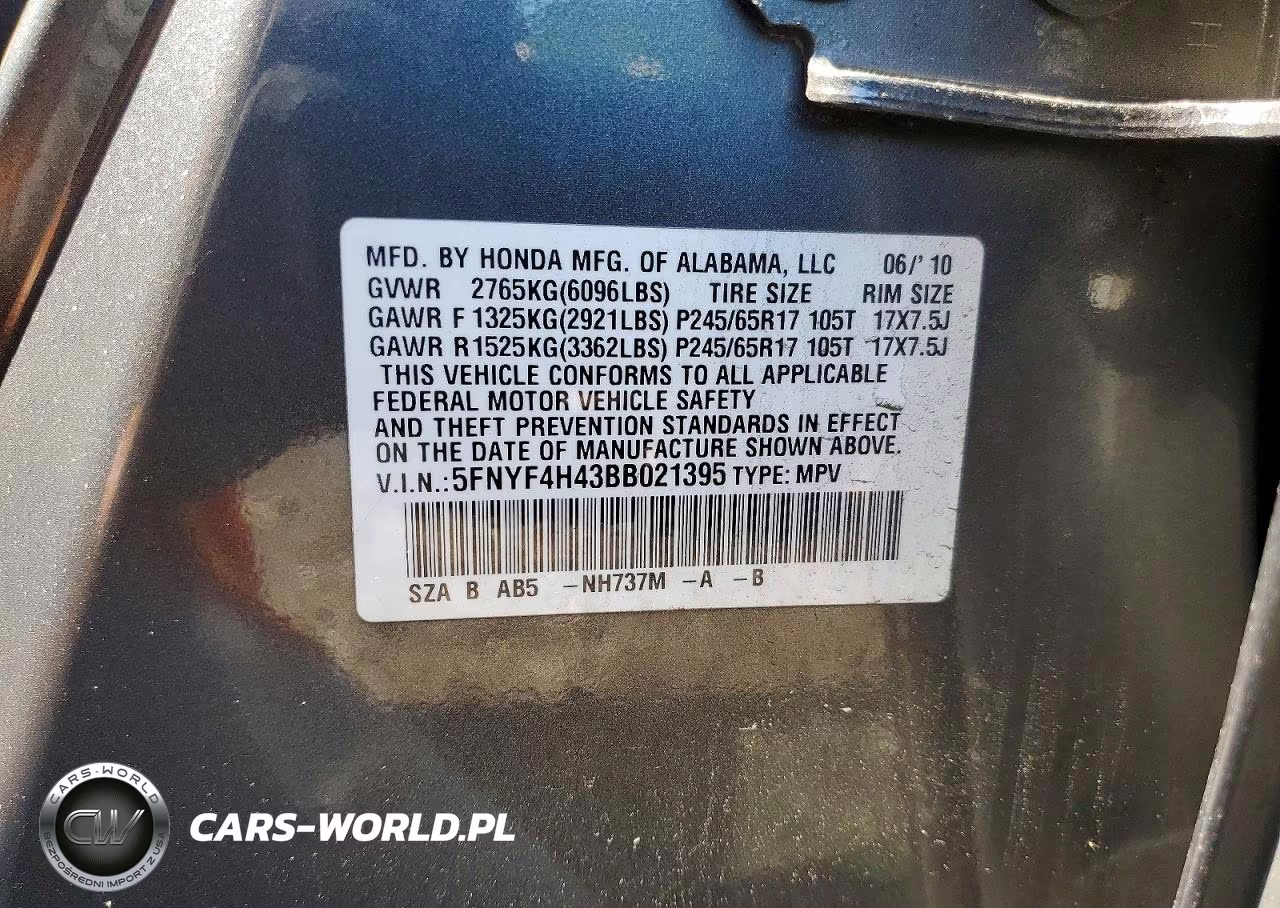 2011 Honda Pilot Ex VIN:5FNYF4H43BB021395 - 13