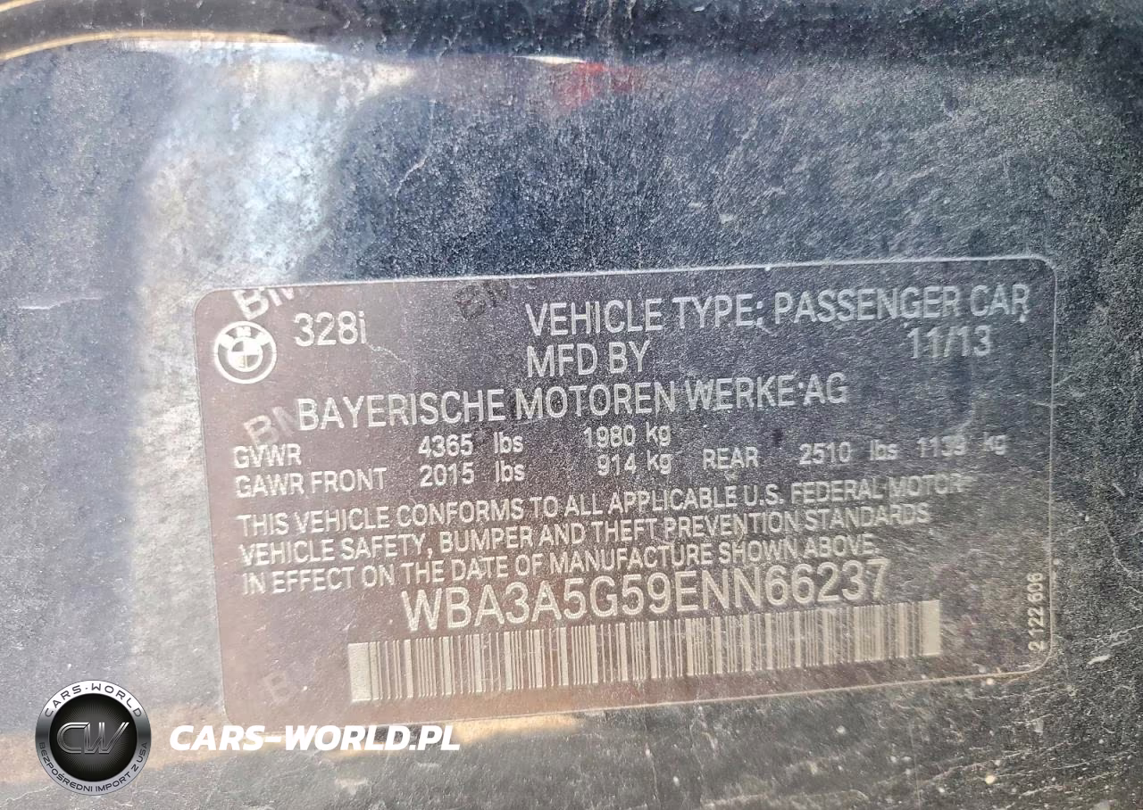 2014 BMW 328 I VIN:WBA3A5G59ENN66237 - 12
