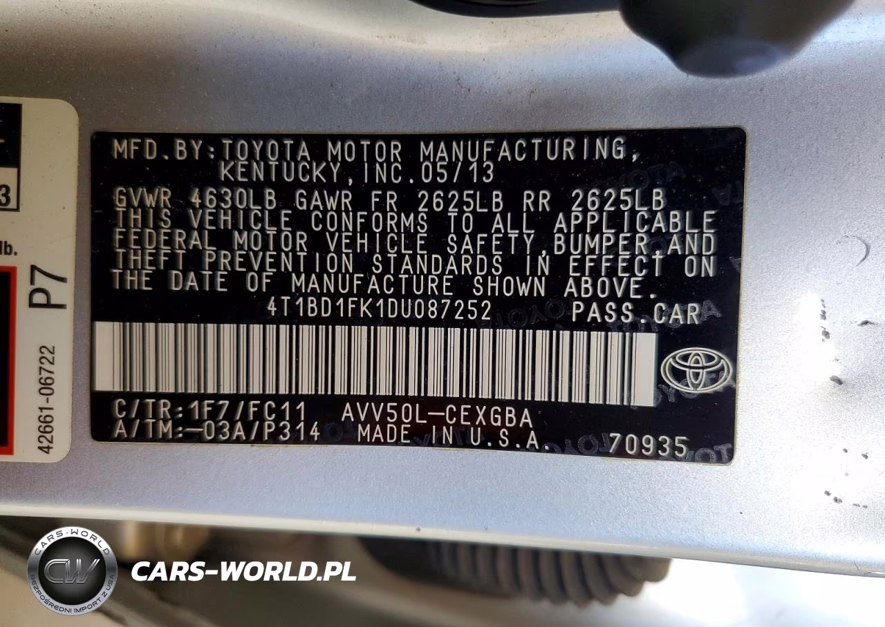 2013 Toyota Camry Hybrid Xle VIN:4T1BD1FK1DU087252 - 13